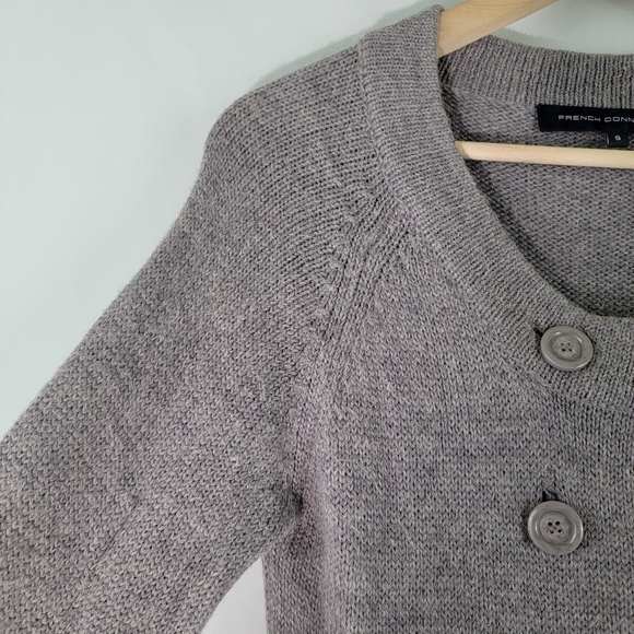 FRENCH CONNECTION Babysoft Ballon Sleeve Cardigan Sz Small Gray Round-Neck - Picture 7 of 12